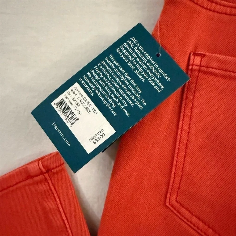 JAG Cassie Mid Rise Crop Slim Straight Leg Jeans Salsa Red Orange 10 J2943GDS676